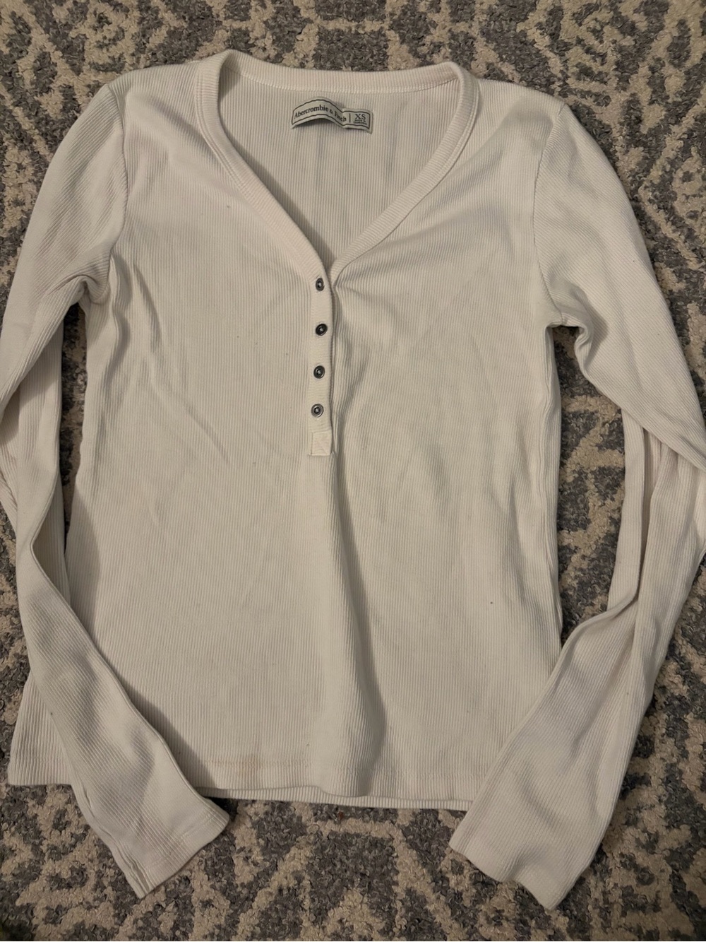 Abercrombie & Fitch Cream Ribbed Henley Long Sleeve Top
